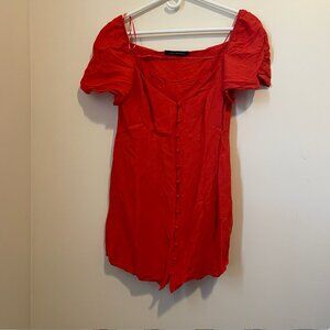 ZARA Woman Red Puff Sleeve Button Front Mini Dress - Size L